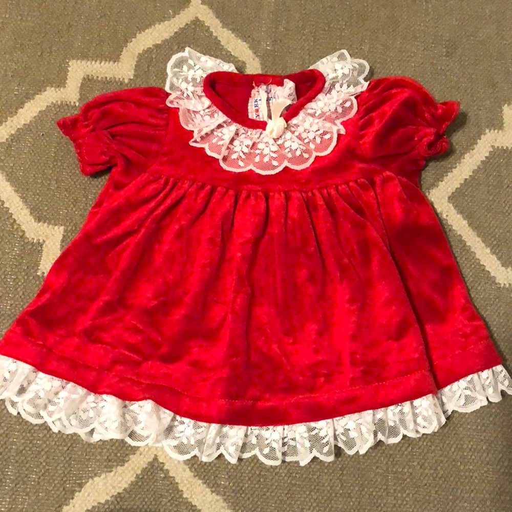 Vintage velour red New York kids dress 12 months